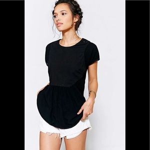 classic peplum Top Blouse Black cotton linen XS